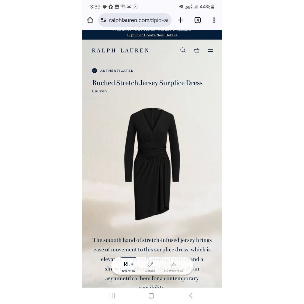 Lauren Ralph Lauren Womens Dress Ruched Stretch Jersey Surplice Sz 10 Black NWT - Picture 7 of 11